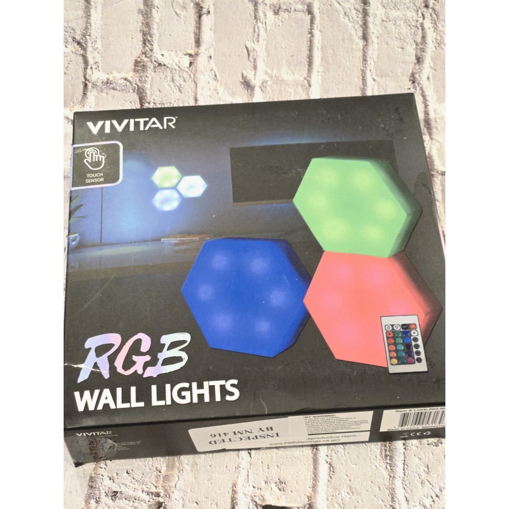 Vivitar HexaGlow RGB: 3-Pack Modular LED Kit with Touch-Activation, Remote. NIOP